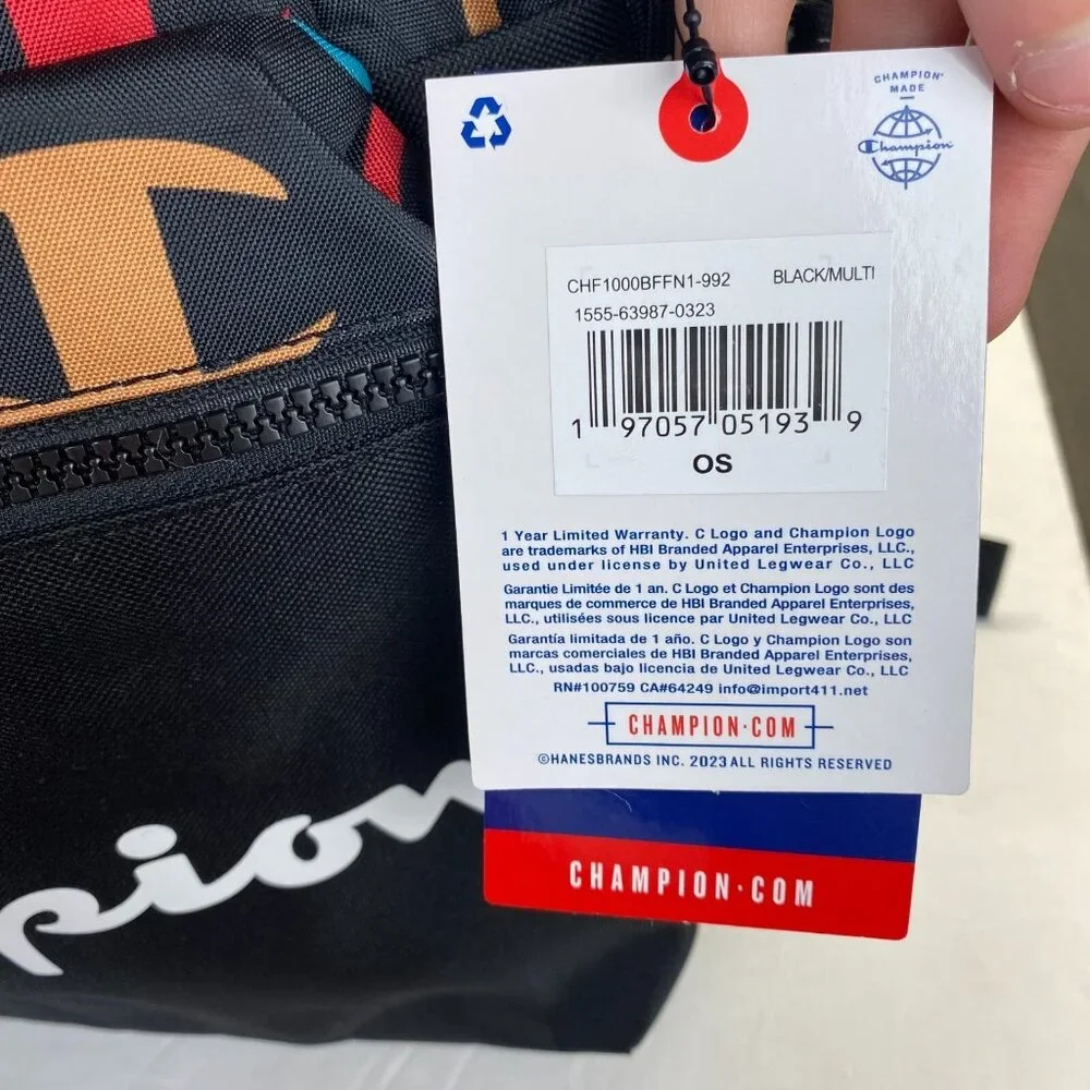 Champion 15” Backpack Black cript Logos,Laptop Sleeve,Padded Straps,Unisex New